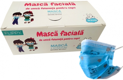 Masca protectie respiratorie, pentru copii, de unica folosinta, 3 straturi, 50 buc/set